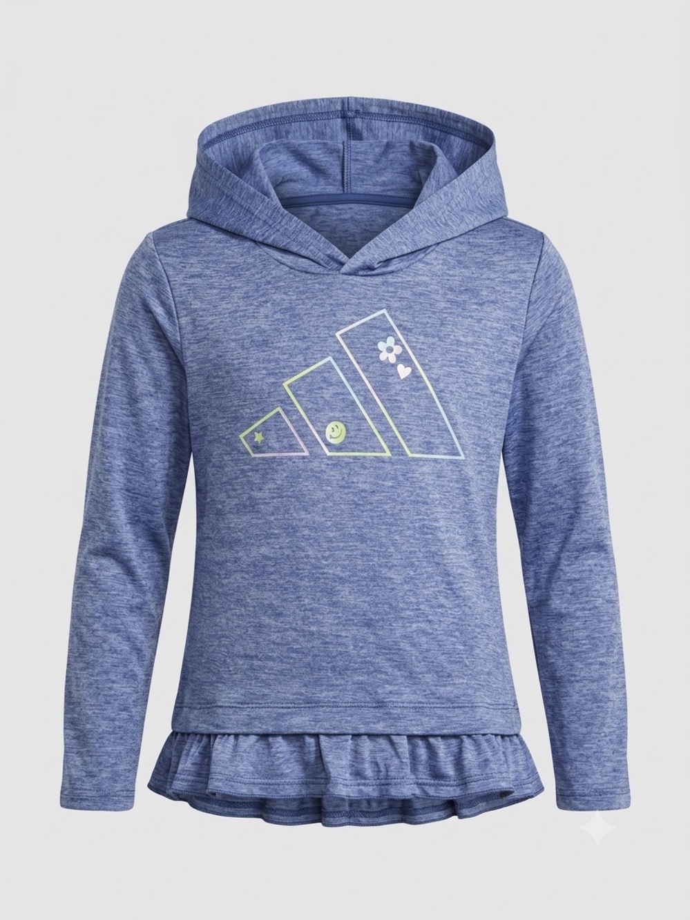 Adidas Girls' Blue Heather Thin Hooded Ruffle Hem Top Size 6